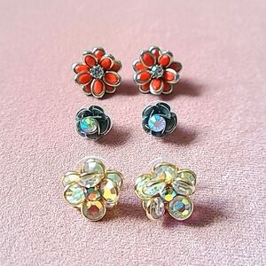 Large/Medium Flower Stud Earrings 3 Pairs